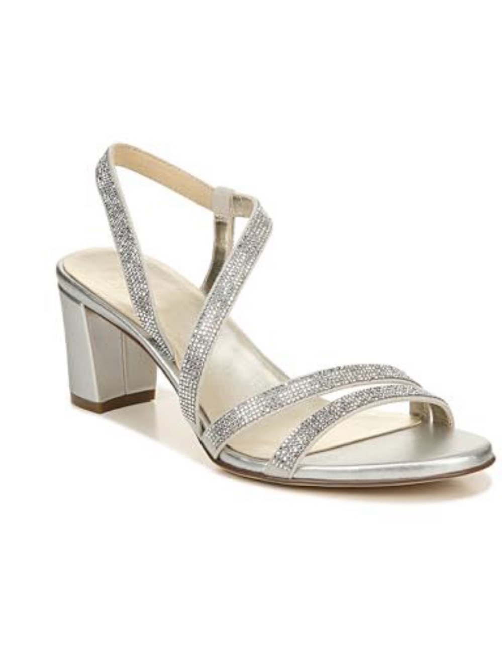 Naturalizer 9.5 Wide Vanessa 2 Silver Crystal Rhinestone Strap Block Heel Sandal